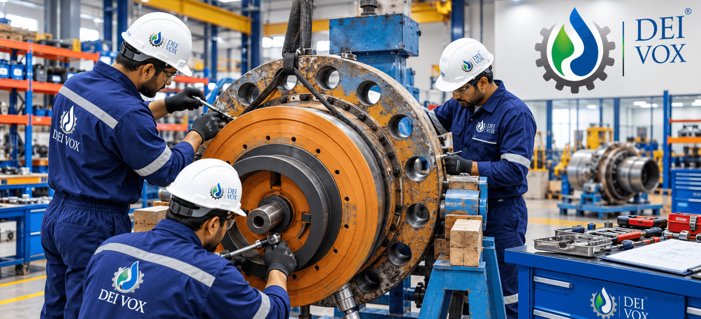 Boiler circulation pump being serviced in a workshop