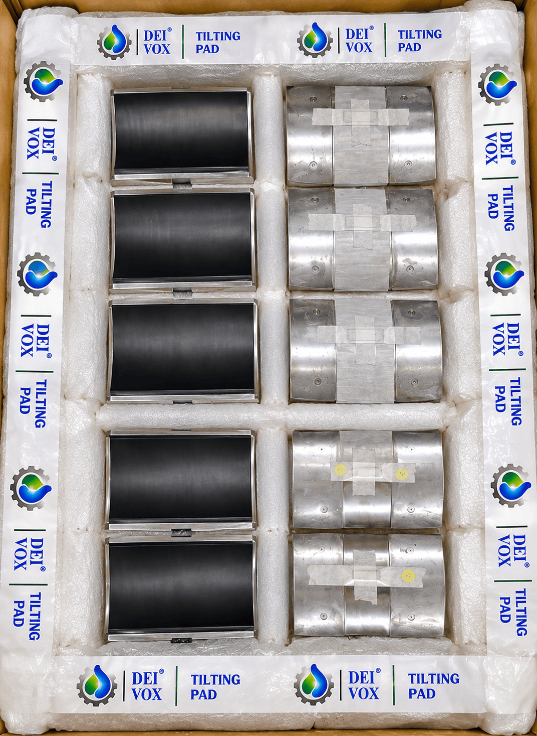 Packaged tilting pads for boiler circulation pump bearings